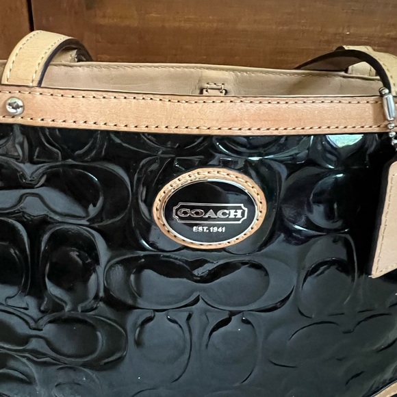Coach Glossy Black and Tan Tote Bag - Picture 2 of 6